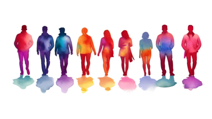 Color spot with watercolors in the form of a group of people. Vector watercolor hand painted silhouette of man and woman