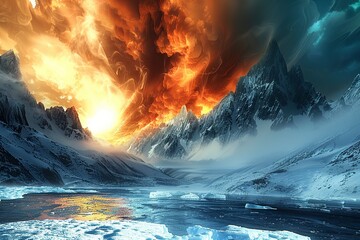 Majestic Mountain Range With Foreground Lava - obrazy, fototapety, plakaty