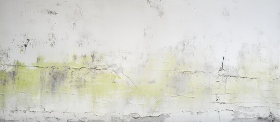 A painting featuring a white concrete wall with a grungy texture, accented with vibrant yellow...