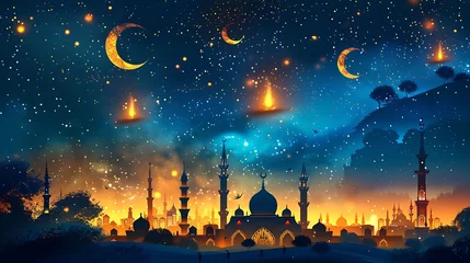 Foto op Plexiglas conventional eid mubarak celebration card with islamic enrichment © Emma