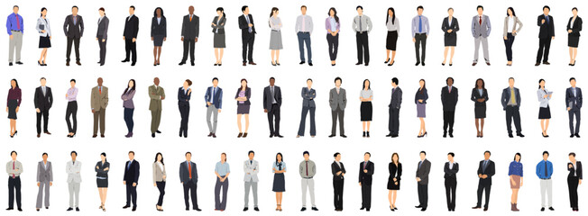 Collection of business people. Businessman and woman standing in pose on isolated white background. - obrazy, fototapety, plakaty