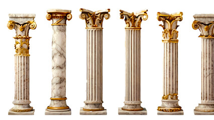 Classic antique marble columns set in in different styles - obrazy, fototapety, plakaty