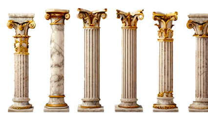 Classic antique marble columns set in in different styles