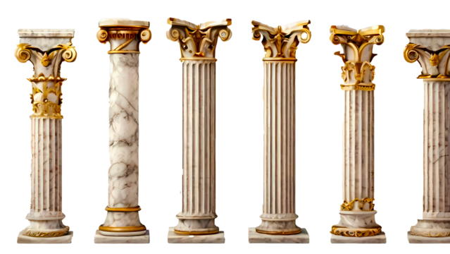 Classic antique marble columns set in in different styles