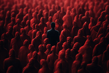 a person standing in a crowd of people - obrazy, fototapety, plakaty