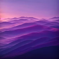 Crédence de cuisine en verre imprimé Violet Purple hills ripple in a surreal twilight gradient sky 