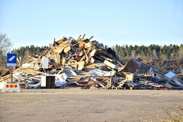 Public waste station in Sweden.  Place for disposal of wood waste.