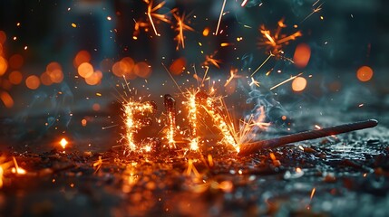 Gold Sparkler Firecracker Text with Eid Mubarak Subtitle on Dark