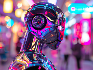 Futuristic chrome robot figurehead - obrazy, fototapety, plakaty
