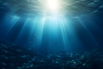 Fototapeta na wymiar Underwater Beauty Perfectly Seamless Deep Blue Ocean Waves with Micro Particles Flowing and Light 