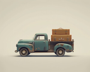 Vintage suitcase being loaded into a stylized retro vehicle