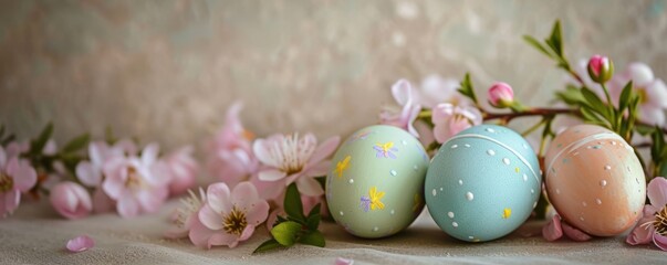 Easter eggs with flowers background.