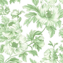 Tuinposter Peony Paradise. Pattern of Beautiful Light Green Peony Flowers, Radiating Freshness and Elegance. © EMRAN