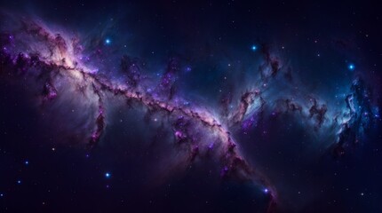 Starlit nebula swirls painted with blue and pink in a cosmic panorama  - obrazy, fototapety, plakaty
