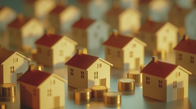 houses with a lot of coin stack, idea for property investment, income , tax, and passive income, Generative Ai	
