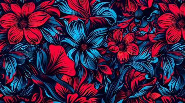 Abstract red and blue floral pattern