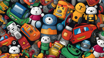 Fototapeta na wymiar Colorful Toy Cars and Trucks Piled Together. Generative AI