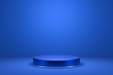Podium   blue color production business  background  3d rendering
