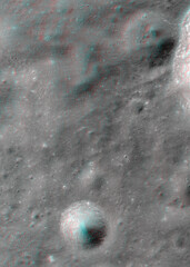 Lunar surface 3d anaglyph of  the west flank of Mercurius L and G. Use red/cyan 3d glasses. Image...