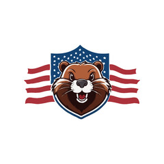 American flag with beaver mascot logo.  American Beaver illustration. © Sakib