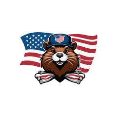 American flag with beaver mascot logo. 
American Beaver illustration.