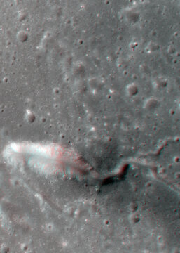 Lunar surface 3d anaglyph of  Rima Vladimir. Use red/cyan 3d glasses. Image from the Lunar Reconnaissance Orbiter Camera (LROC), NASA/GSFC/Arizona State University.