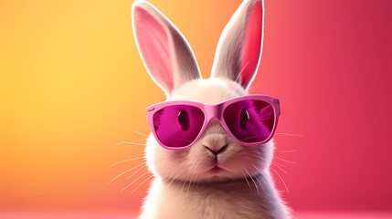 Fototapeta premium A happy white Easter bunny