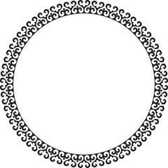 Vector monochrome Kazakh national round pattern, frame. Ethnic ornament of the nomadic peoples of Asia, the Great Steppe, Kazakhs, Kirghiz, Kalmyks, Mongols, Buryats, Turkmens