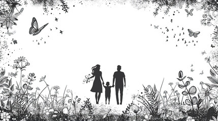 black and white  silhouette of a family , happy father's day or parents day, 8 may, can be used as cards, banners, posters 