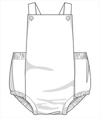 Baby Girl Bodysuit Fashion Flat Sketch Vector Template and Mock Up for Stylish Infant Apparel. Infant Fashion with Editable Technical Drawing Vectors. Babywear collection for designers.