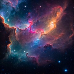 Vibrant colors and stars converge in the celestial nebula of deep space  - obrazy, fototapety, plakaty