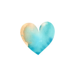 Watercolor heart of yellow-blue color on a white background. An isolated hand-drawn illustration. Valentine's day, birthday, gender party. template for printing postcards.