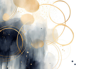 Watercolor blue gold circle template abstract background