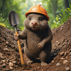 mole with shovel and helmet - 754207177