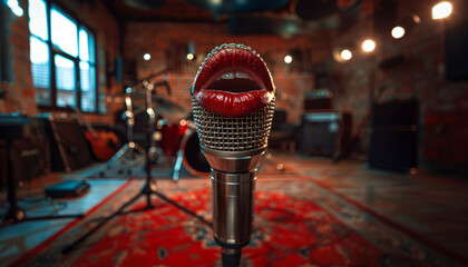 studio microphone with lips for recording sound in an acoustic studio.