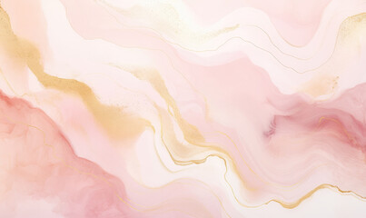 Obraz premium Watercolor background of pale pink toned and gold splashes .