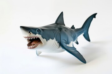 toy great white shark on a white background