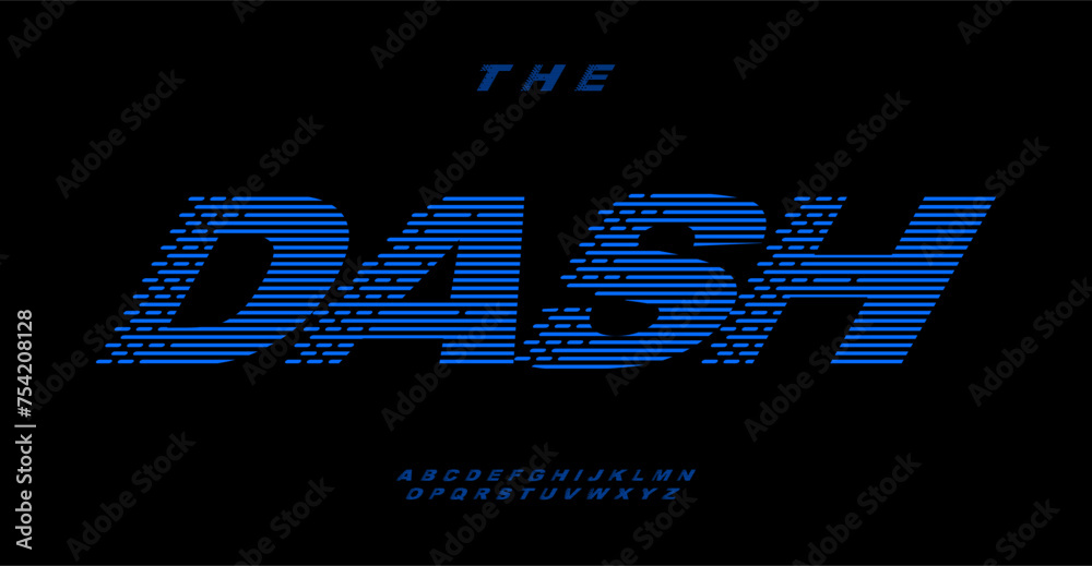 Aufkleber Racing swift alphabet, dashed letters, halftone pixel effect font for dynamic logo, automotive headline, dynamic disappearing effect typographic design. Vector typeset.