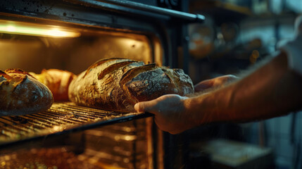 close-up of a baker baking bread,	
