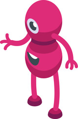 Pink monster icon isometric vector. Smile face fun. One eye cute color