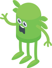 Green three leg monster icon isometric vector. Troll gremlin. Smile kawaii