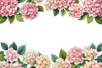 border frame of flowers and leaves with blank text space isolated on transparent background