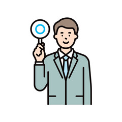 顧客に説明をするスーツを着た男性のビジネスパーソンのイラスト素材