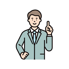 指をさして説明をするスーツを着た男性のビジネスパーソンのイラスト素材