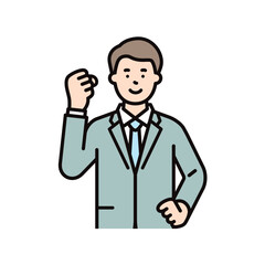 ガッツポーズをするスーツを着た男性のビジネスパーソンのイラスト素材