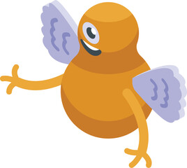 Fly orange monster icon isometric vector. Scary troll cute. Beast statue creature