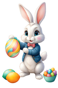 easter bunny with easter egg isolated on transparent background