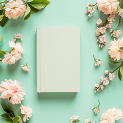 empty book background with flowers.