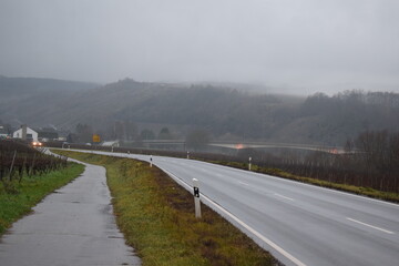 wet Mosel valley road