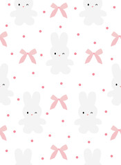 Obraz na płótnie Canvas Pattern cute bunny with bows on white background.